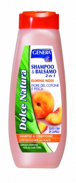 Šampūnas ir balzamas viename su medvilnės ir persikų žiedais "Genera", 500 ml